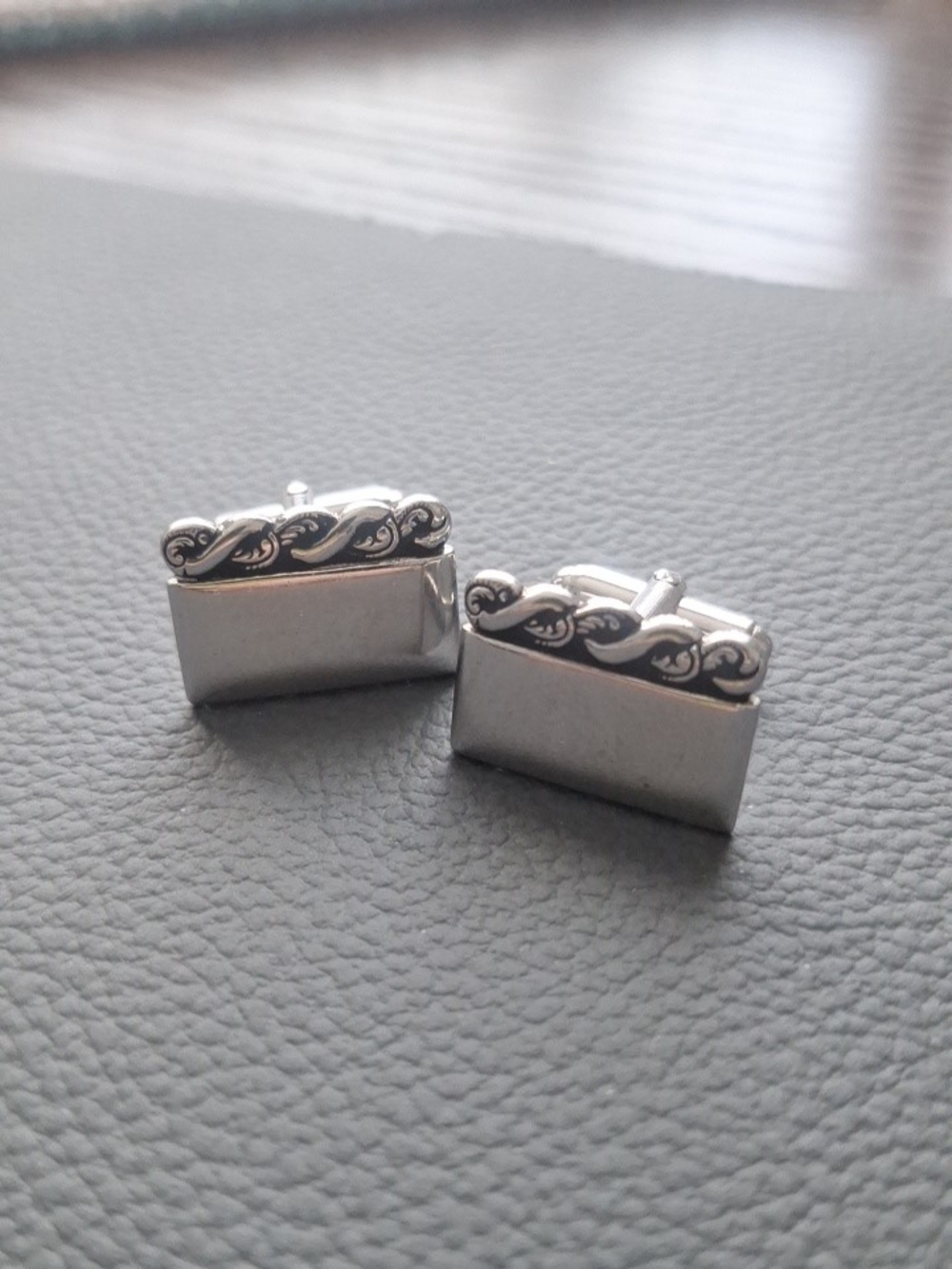 Vintage Silver Rectangular Scroll Cuff Links